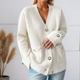 thumbnail image 4 of Womens Sweater Cardigan Jacket Butto Casual Solid Color Loose Cardigan Long Sleeved Sweater Jacket White M, 4 of 4