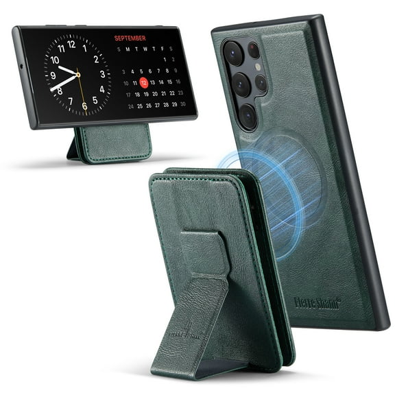 Case for Samsung Galaxy S22 Ultra, Detachable Magnetic Wallet Credit Card Cash Slot Case Support Wireless Charging Functional Stand Compatible with MagSafe Cover For Samsung Galaxy S22 Ultra,Green