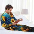 thumbnail image 6 of Hirioo Vintage Starry Sky Sunflower for Men's Pajama Sets 2 Piece Pjs Men's Long-Sleeved Pajama Set Button Down Sleepwear,S-XXL-Large, 6 of 7