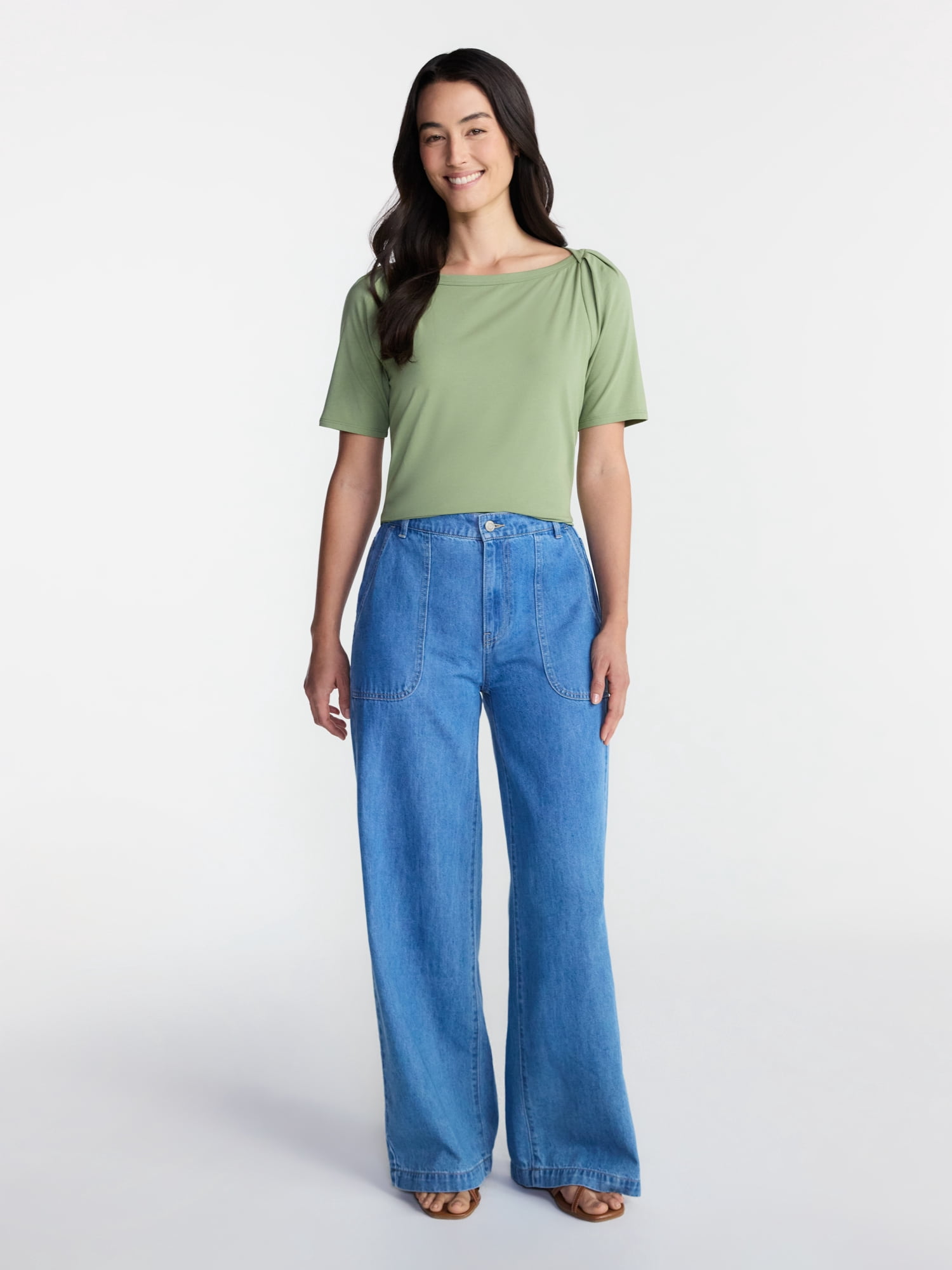 Time and Tru Women's Envelope Tee with Short Sleeves, Sizes XS-XXXL
