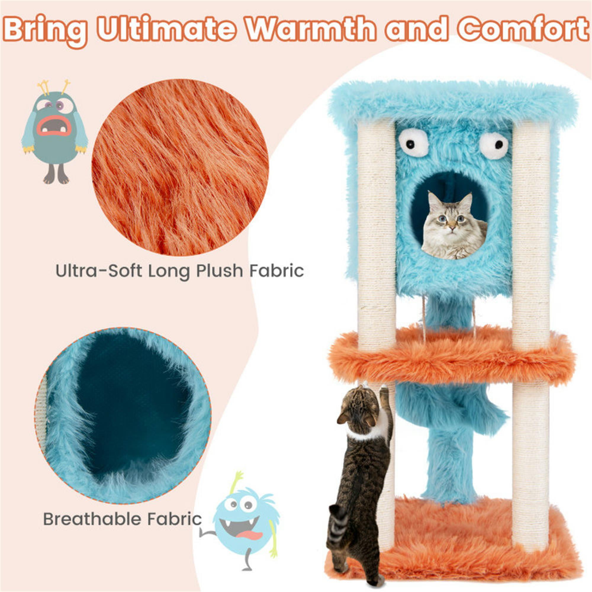 Kadyn 34" Cute Monster-Themed Cat Tree Tower with Private Cat Condos for Small Place, Blue+Orange