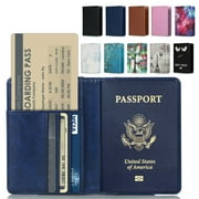 EpicGadget Passport Holder Travel Wallet RFID Blocking Case Cover - Minimalist Premium PU Leather Passport Wallet Holder, Passport, ID, Card and Boarding Pass Holder Travel Organizer (Navy Blue)