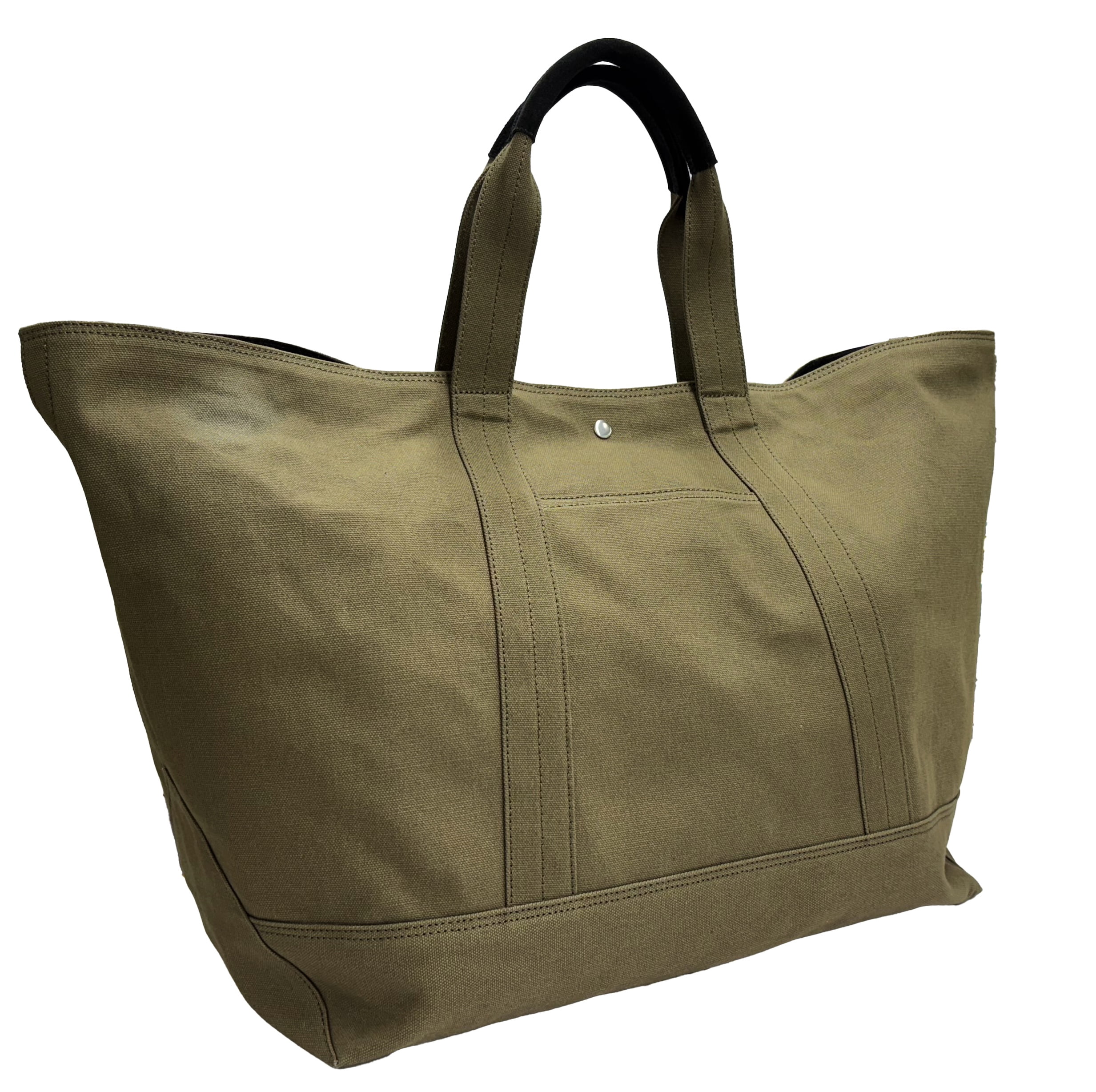 Free Assembly Unisex Large Cotton Canvas Tote Bag with Leather Handles, Green