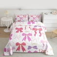 thumbnail image 2 of Manfei Princess Pink Ribbon Queen Comforter Set for Kids, Chic Fashion Ribbon Bedding Sets, Cartoon Bow Theme Reversible Bedding Comforter Set, Ultra Soft Bedroom Decor, 3pcs, 2 of 8