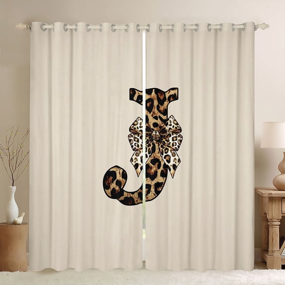 Erosebridal Vintage Leopard Print Bow Tie Black Out Curtains For Girls Boys,Adults Personalized Initial J Curtains Pack of 2 (42x63 Each)