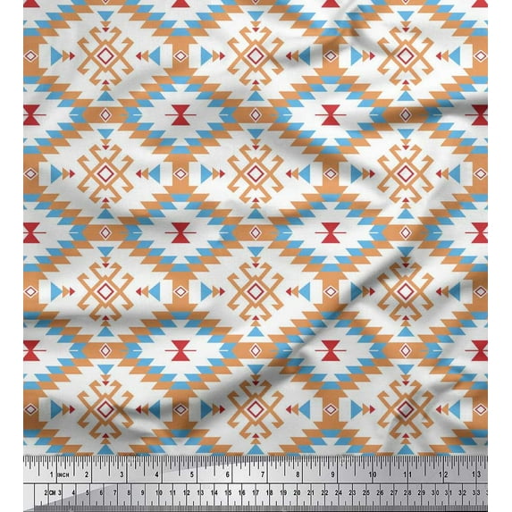 Soimoi Cotton Poplin Fabric Aztec & Ikat Kilim Print Fabric by The Yard 42 Inch Wide