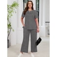 thumbnail image 2 of SHOWMALL Women's Plus Size 2 Piece Outfits Casual Matching Sets Short Sleeve Pleated Top and Wide Leg Pants Lounge Set with Pockets, XL-5XL, 2 of 8