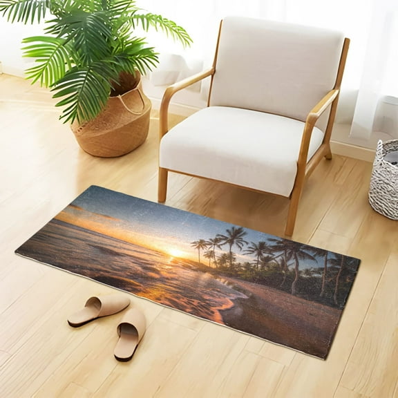 Sea Beach and Trees Bathroom Rug Non Slip Bathroom Mats Entry Door Soft Carpets for Kitchen Bedroom Living Room 39x20 inch