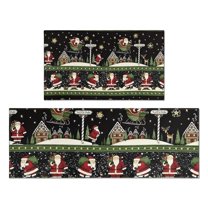 Black Christmas Santa Pattern Kitchen Rugs Sets Of 2,Anti Fatigue Kitchen Mat Rugs Non Slip Washable,Decorative Kitchen Floor Mats for Kitchen,Sink,Laundry,17"x30" 17"x47"
