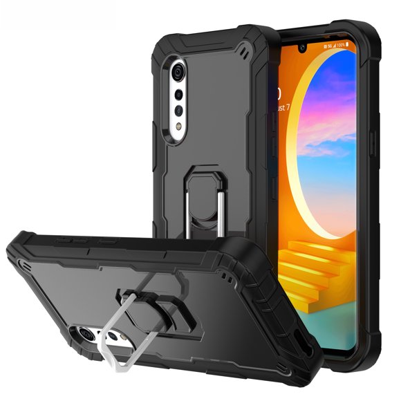 Allytech Case for LG Velvet 5G 6.8 inch, Three Layer Hybrid Hard PC Soft TPU Rubber Shockproof Kickstand Heavy Duty Case for LG Velvet 5G 2020 Release LM-G900(6.8"), Black