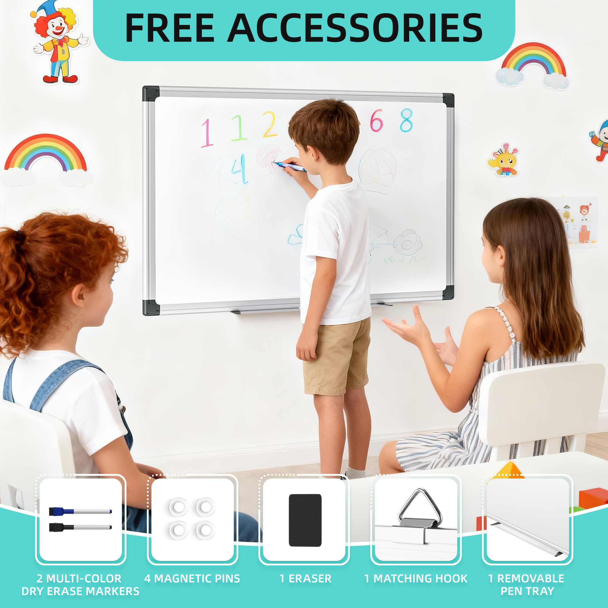 Elevon Magnetic Dry Erase Whiteboard for Wall, Aluminum Frame Hanging Board with Eraser, Markers & Magnets, Perfect for Office, Classroom, Dorm, or Home Use