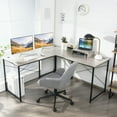 thumbnail image 3 of Gymax L-Shaped Reversible Computer Desk 2-Person Long Table w/Monitor Stand Grey, 3 of 10