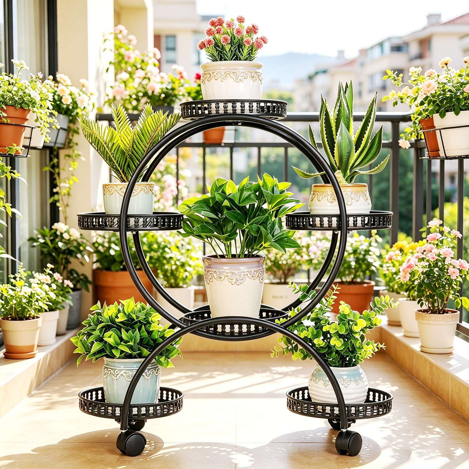 Wisfor 6 Tier Metal Plant Stand with Wheels, Antirust Flower