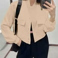thumbnail image 2 of Women's Crop Jacket No Hood Button up Sweatshirt Cargo Short Coat Long Sleeve Casual 2025 Fall Fashion Clothes (XL, Khaki), 2 of 6