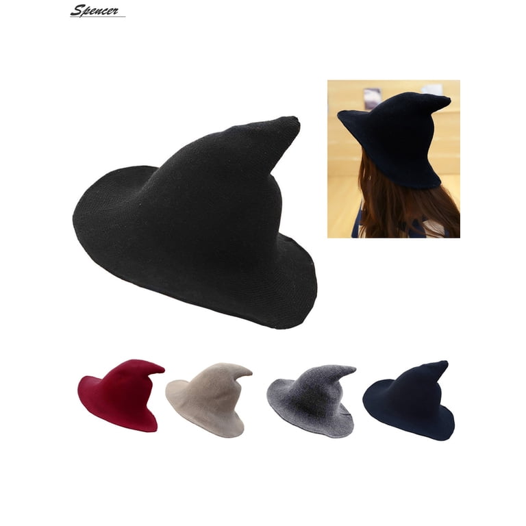 Pointed Knit Witch Hat in Charcoal Gray Spencer Winter Halloween Steeple Wool Big Brimmed Pointed  main image 4