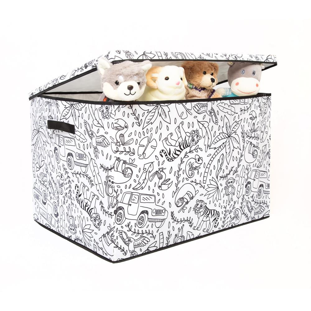 Baum 21A350JE Kids Coloring Lidded Trunk Storage Bin with Removable Divider & Includes Washable Markers, Jungle Print - Large - Pack of 4