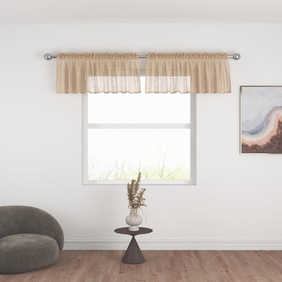 MKEUDQ-Beige Curtain Panels Small Sheer Tier Curtains 16 inches Long Voile Kitchen Tiers Linen Textured Cafe Curtains Bathroom Basement Door Short Half Window Curtains 2 Panels Rod Pocket