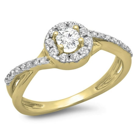 Dazzlingrock Collection 0.50 Carat (ctw) 10K Round Cut Diamond Swirl Bridal Halo Engagement Ring 1/2 CT, Yellow Gold, Size 6