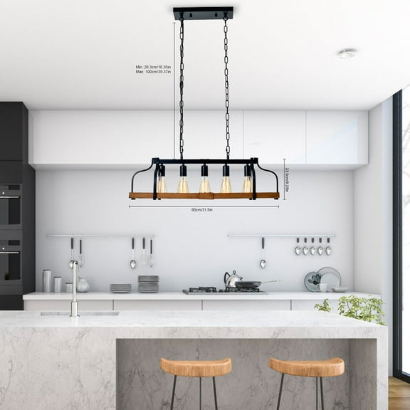 5 Lights Linear Rectangular Pendant Fixture Farmhouse Kitchen Island Lighting W/o Bulb for Living Room
