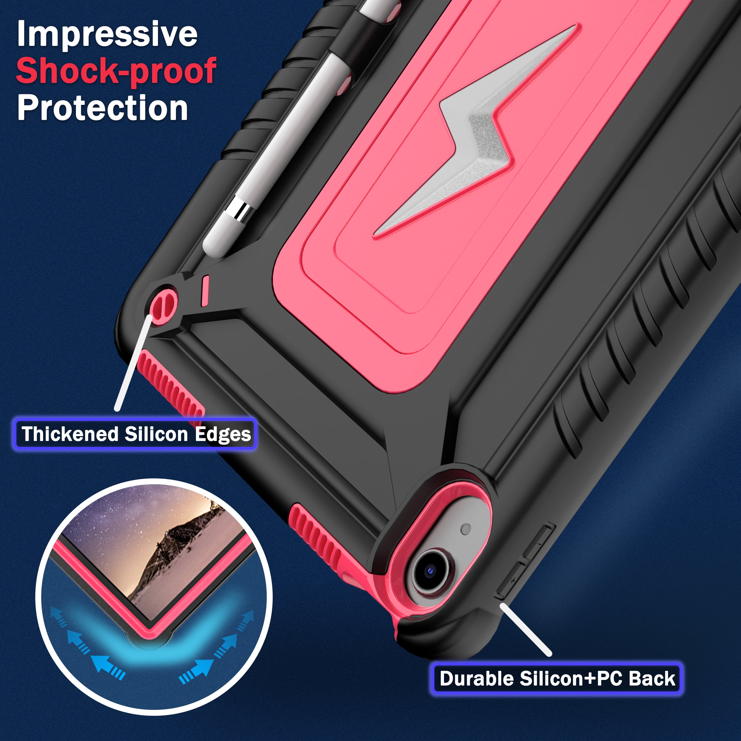 Allytechgroup Heavy Duty Shockproof Case for Apple iPad A16 11th Generation 11" 2025 & iPad 10th Generation 10.9" 2022, Tablet Case with Kickstand, Pencil Holder, Strap Kids Friendly Cover,Blackrose