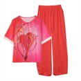 thumbnail image 5 of Ensembles d'Été 2 Pcs pour Femmes Ensemble Imprimé Manches Courtes Demi-Manches Col Rond Haut Court + Pantalon Décontracté Ensemble Deux Pièces Ensemble de Détente Grande Taille en Liquidation, 5 of 5