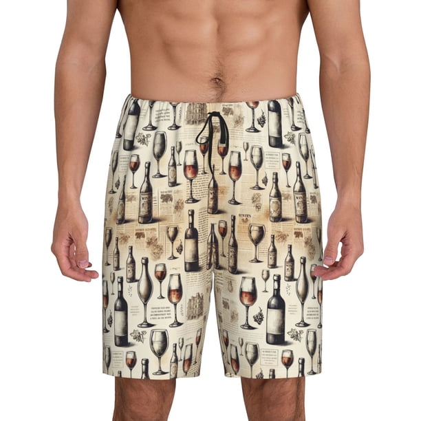 Balery Wine 1 Pantalones cortos de pijama de punto de algodón para hombre con cinturilla y bolsillos-4X-Large