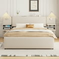 thumbnail image 3 of Harper & Bright Designs Queen Size Upholstered Platform Bed with Large Ultra-Soft Headboard and Reading Lights, Linen Platform Bed Frame with Drawers, Trundle and Shelves, Beige, 3 of 16
