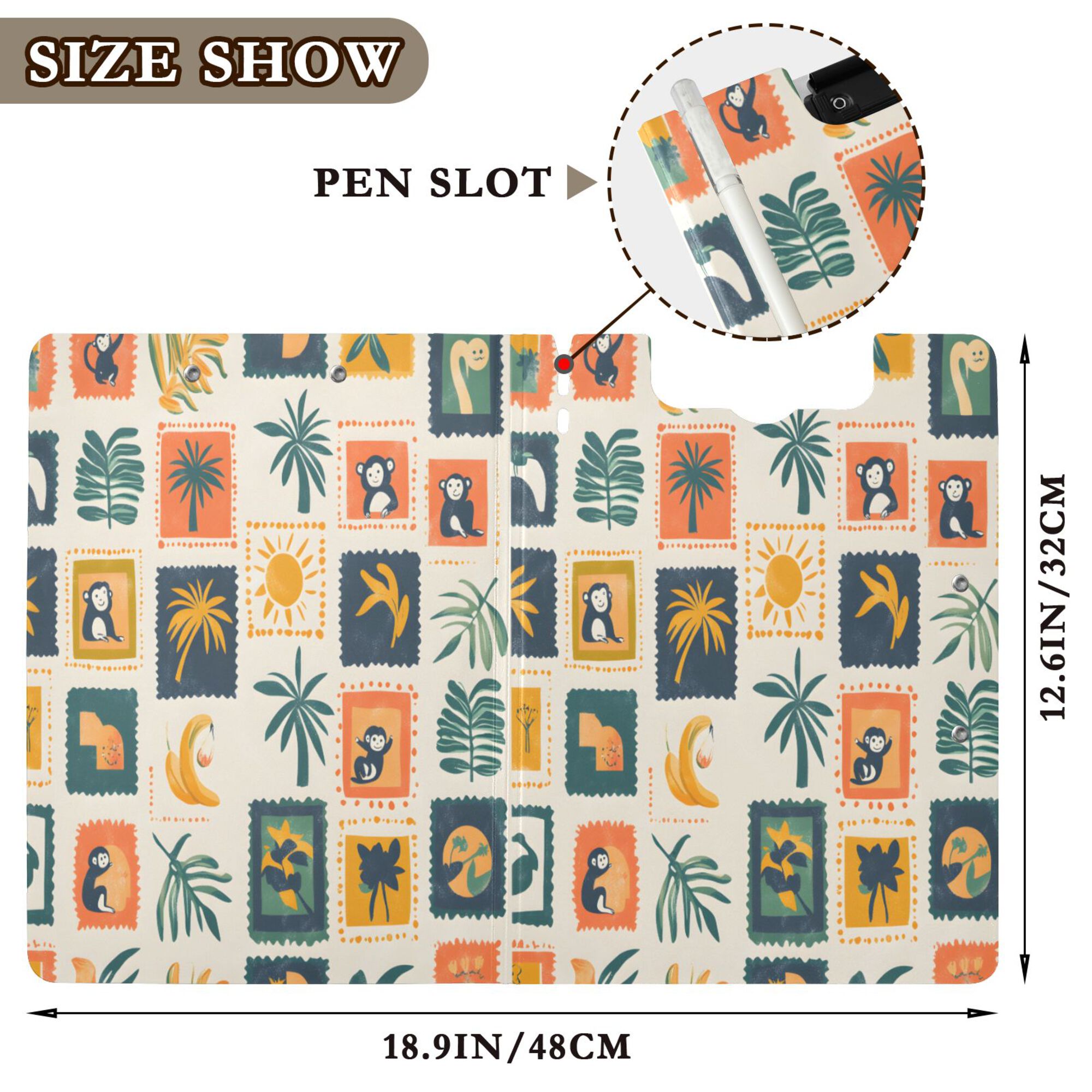 FORMRS A4 Clipboard Folder with Pen Holder Horizontal Foldable School Office Binder, Beige Playful Stamp