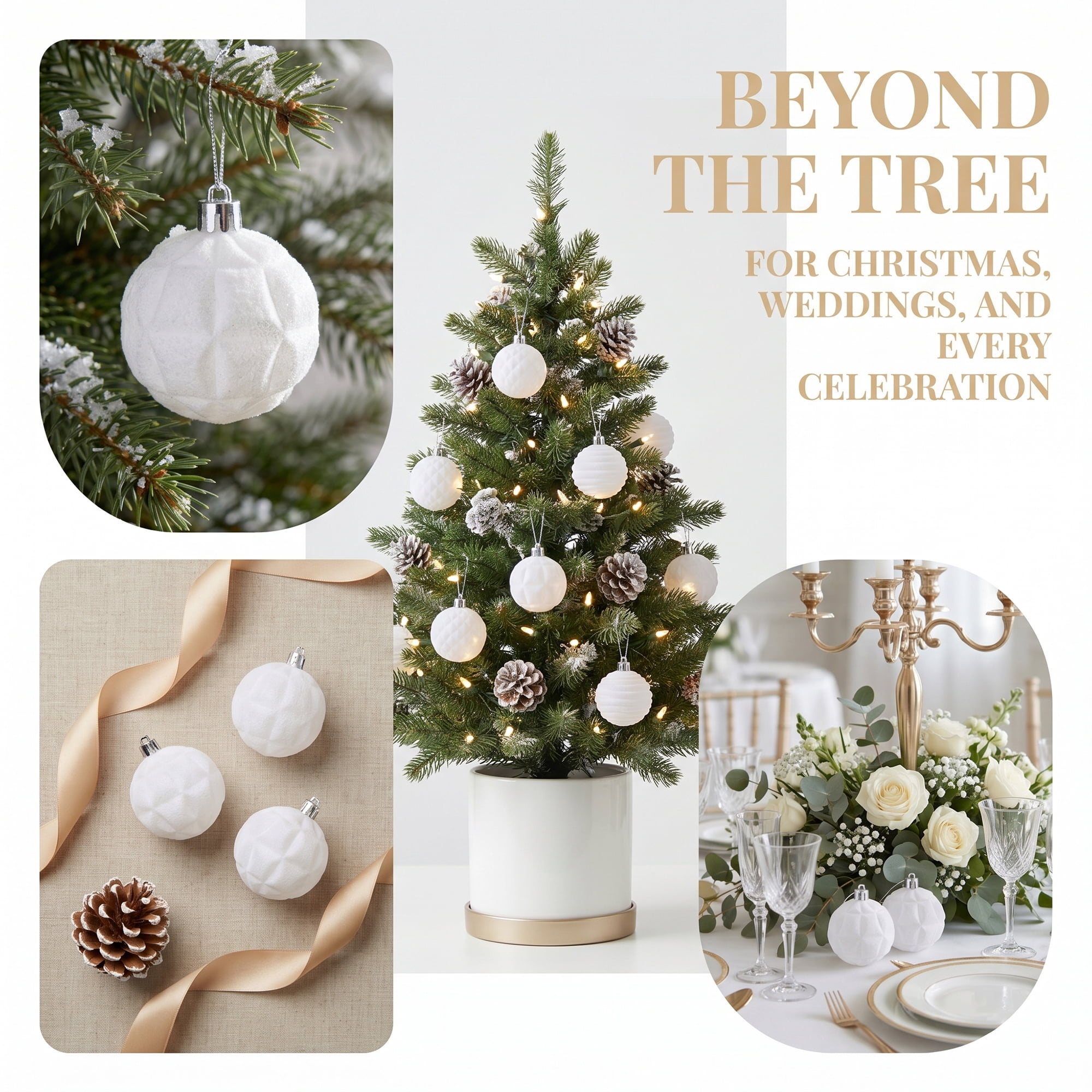 Unique Bargains Velvet Christmas 12 Pack Flocked Sphere Orbs Luxury Ornaments White 2.4"