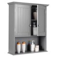 thumbnail image 1 of 2 Pack Wall Mount Bathroom Cabinet, Wooden Medicine Cabinet with 2 Doors & 1 Shelf, Cottage Collection Wall Organizer, Grey, 1 of 4