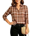 thumbnail image 4 of 3/4 Length Sleeve Womens Tops Dressy V Neck Collared Shirts Business Casual Work Blouses Summer Vacation Coffee-A XXXL(XXXL), 4 of 7