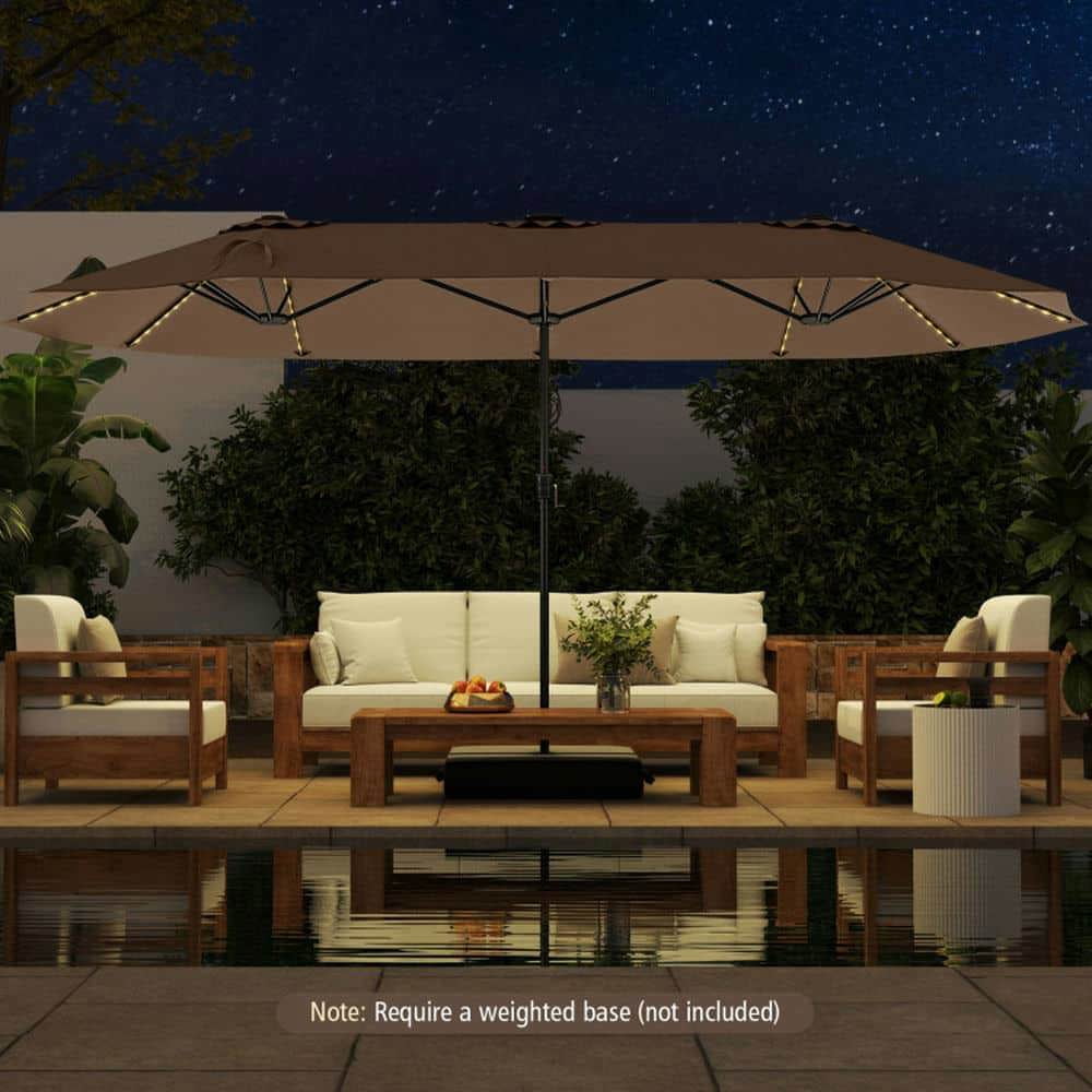 Demifill 15.5 FT Extra-Large Patio Umbrella, Outdoor Shade with LED Solar Lights and Crank Handle for Outdoor, Brown