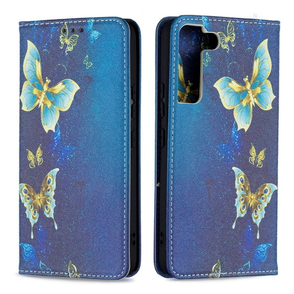 Case for Galaxy S22 Plus 5G Cover 2022,Allytech Shockproof Flip Folio PU Leather [Book Stand Feature][Card Slots Holder][Anti Scratch] TPU Bumper Case for Samsung Galaxy S22 Plus, Green Gold Butterfly