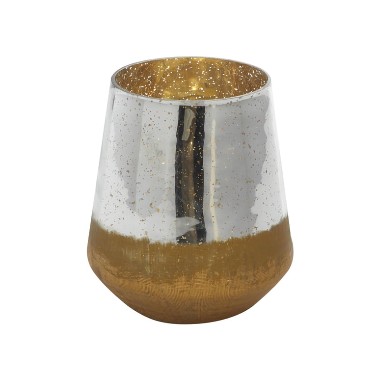 DecMode Gold Glass Candle Lantern with Mercury Finish photo 6