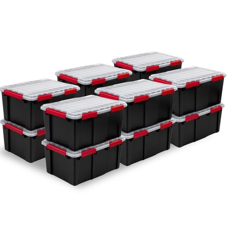 Sterilite 20 Gal Gasket Box, Stackable Plastic Storage Container with Lid, Black, 12 Pack