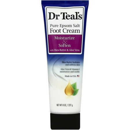 Dr Teal s Pure Epsom Salt Foot Cream with Shea Butter & Aloe Vera & Vitamin E 8 oz (Pack 6)