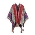 thumbnail image 2 of Châles Rouges Femmes Imprimé National Poncho Coloré à Empiècements avec Pompons Châle Tricoté Foulard à Franges Châles Pashminas Chandail Chandail Cape Cadeaux pour Femmes Chandail Ourlet à Pompons Châle Enveloppe Cape, 2 of 4
