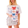 thumbnail image 2 of Yunliwuli Women's 4th of July Tops Casual Short Sleeve Round Neck Flag/Bow Print T-Shirts Streetwear Blouses, 2 of 8
