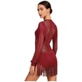 thumbnail image 2 of Hansber Women's Long Sleeve Tassels Latin Dance Dress Fringe Leotard Shiny Rhinestones Tango Jazz Dancewear Burgundy XXL, 2 of 5