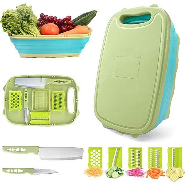 SMihono Kitchen Organizers and Storage Multifunctional Folding Chopping Board Set Telescopic Basket Wire Planer Creative Chopping Board 9-piece Set Combination Chopping Board Kitchen Gadgets Must Have 2023