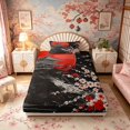 thumbnail image 4 of Manfei Stylized Temple Twin Sheet Sets for Girls Women, Red Moon Blossom Bedding, Black Red White 3 Pieces, 1 Flat Sheet, 1 Fitted Sheet and 1 Pillowcase, 4 of 6