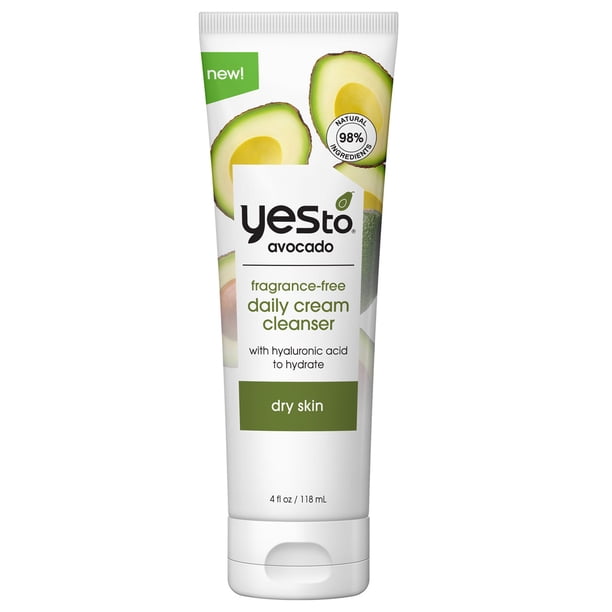 Yes To Crema limpiadora diaria sin fragancia de aguacate, lavado facial hidratante que elimina el maquillaje y las impurezas dejando la piel hidratada Blanco 4 onzas líquidas (paquete de 1)