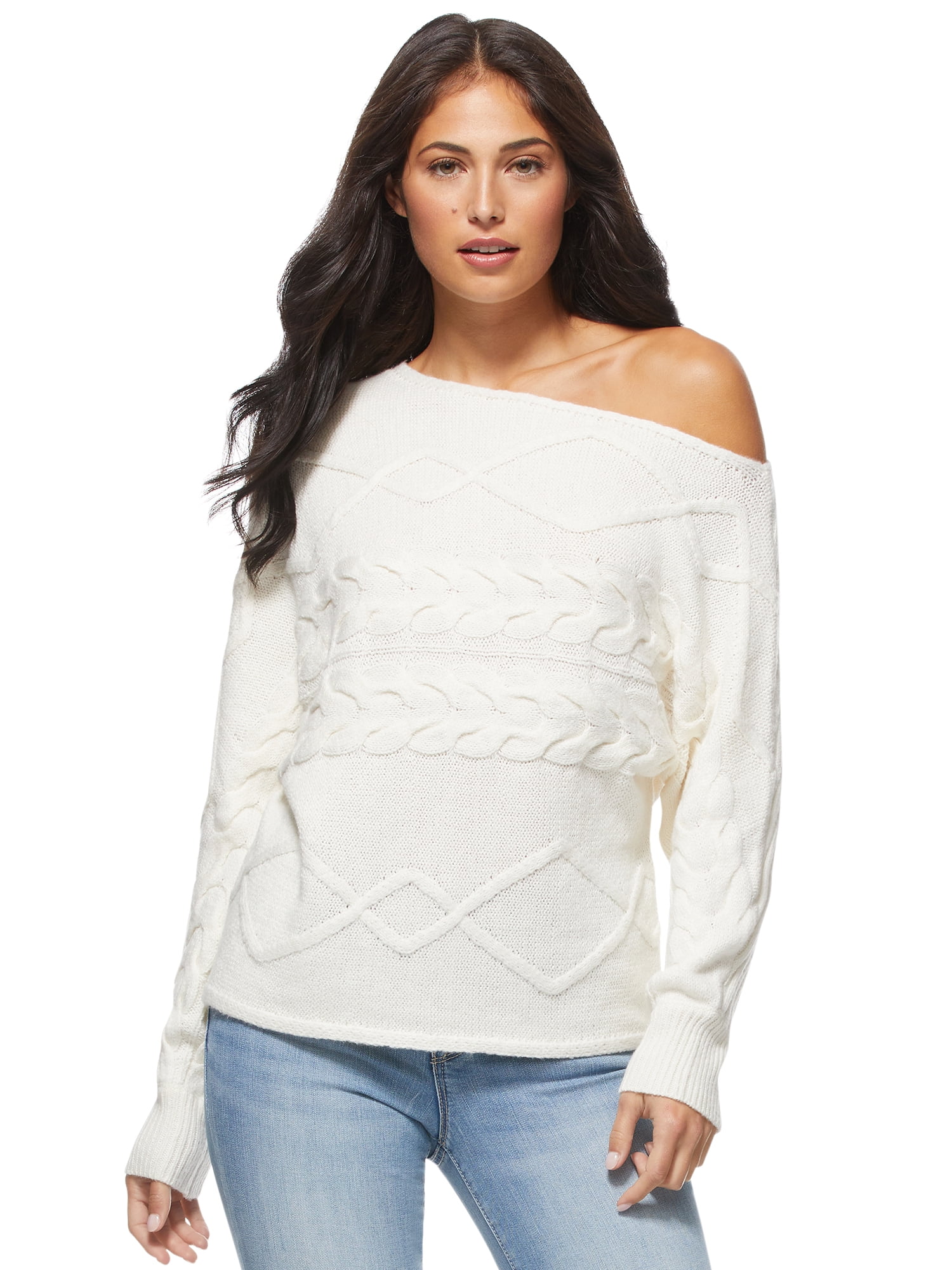 one shoulder cable knit sweater