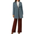 thumbnail image 3 of INSPIRE CHIC Women's Classic Stand Collar Long Sleeve Winter Belted Long Coat L Grey Blue, 3 of 9