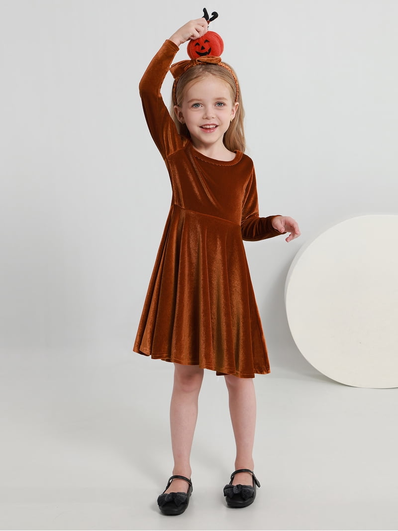 SILVERCELL 1-9T Toddler Girls Christmas Velvet Twirl Dresses + Headband,  Little Girl Casual Long Sleeve Swing A-Line Skater Party Dress, 1-9 Years,  Dark Caramel - Walmart.com