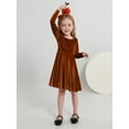 thumbnail image 3 of SILVERCELL 1-9T Toddler Girls Christmas Velvet Twirl Dresses + Headband, Little Girl Casual Long Sleeve Swing A-Line Skater Party Dress, 1-9 Years, Dark Caramel, 3 of 8
