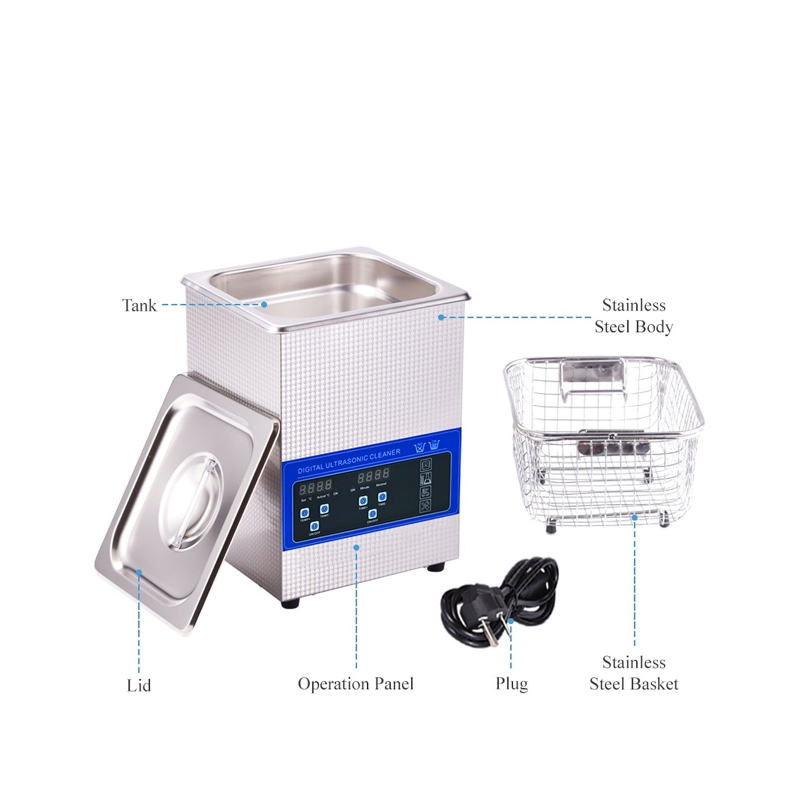 2L Ultrasonic Cleaner Bath Heated Jewelry Glasses Fuel Injector Stones Cutters Dental Razor Ultrasound Sonic Cleaner Degreasing ,Strong Cleaning