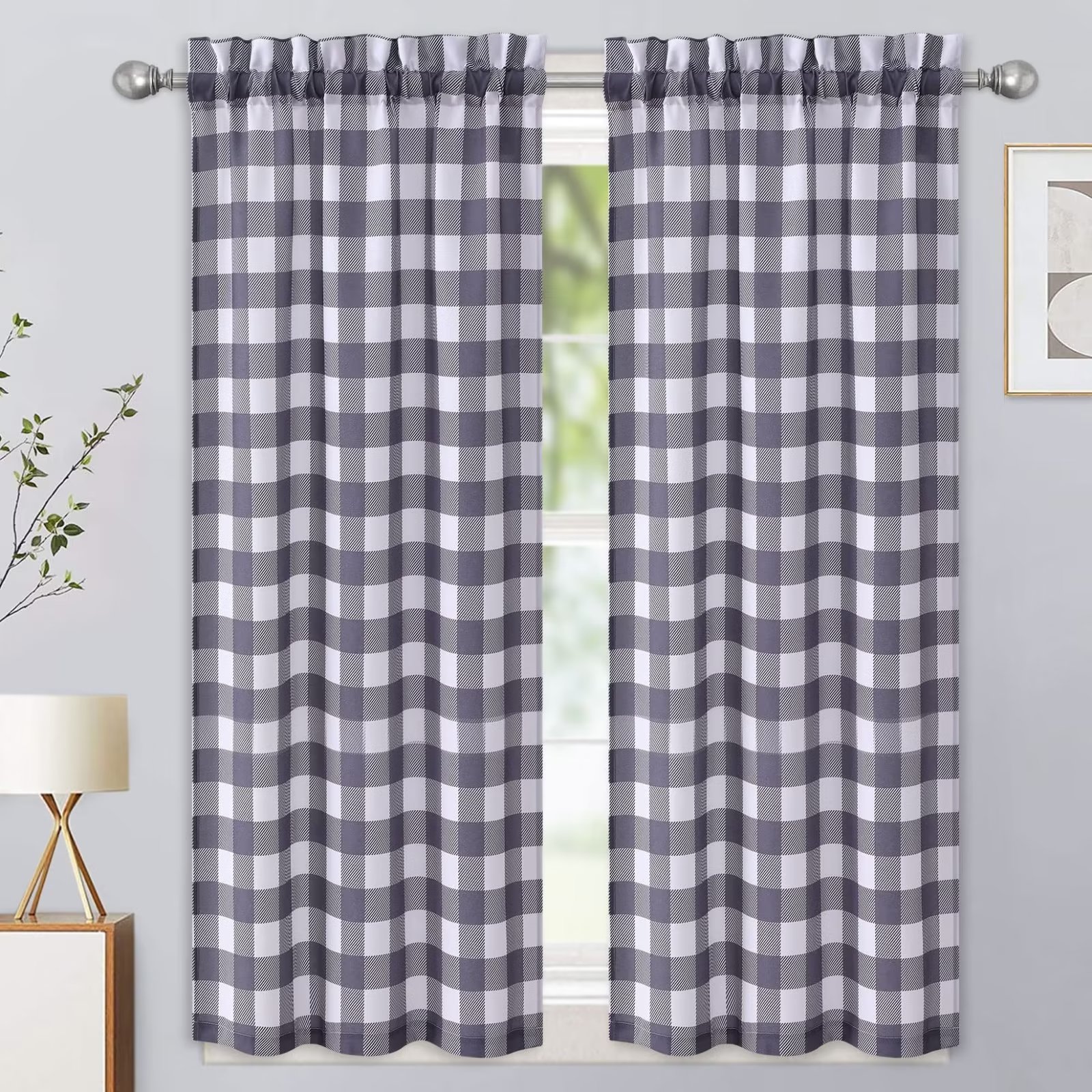Haperlare Gray Kitchen Cafe Curtains 45" Long Buffalo Checker Pattern