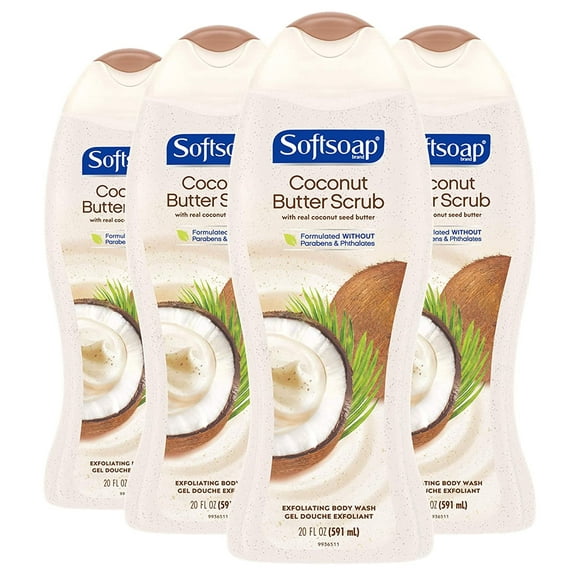 Softsoap Exfoliating Body Wash Scrub, Coconut Butter - 20 Fluid Ounce (4 Pack)