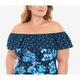 thumbnail image 2 of Swim Solutions Women's Ruffled Off The Shoulder Tummy Control One Piece Swimsuit Blue Size 20W, 2 of 3